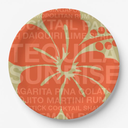 夏の言葉カクテルとハイビスカス ペーパープレート (正面)