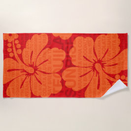 夏の言葉カクテルとハイビスカス – 赤 ビーチタオル