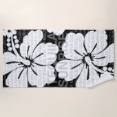 夏の言葉カクテルとハイビスカス – 黒 ビーチタオル (正面)