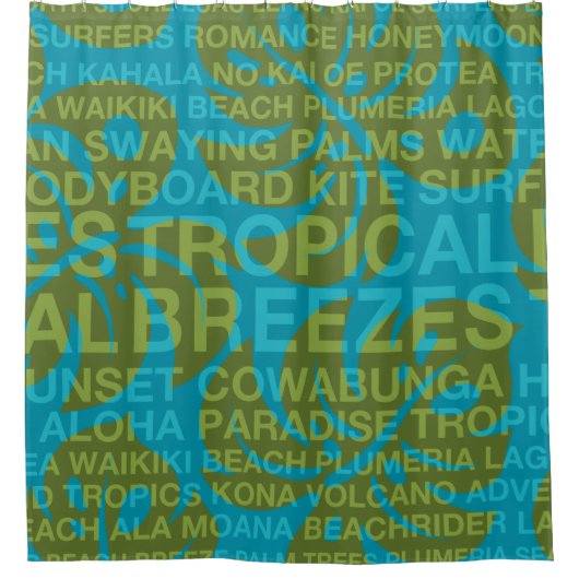 夏の言葉トロピカルとモンステラの葉 シャワーカーテン (正面)
