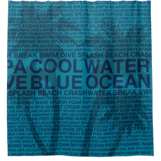 夏の言葉プールサイドとパームツリー シャワーカーテン (正面)