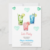 夏の誕生日のトロピカルカクテルパーティー 招待状 (正面)