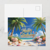 夏の誕生日スマー トロピカルビーチ ポストカード (正面/裏面)