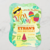 夏の誕生日パーティーの招待-プール/熱帯 招待状 (正面/裏面)