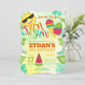 夏の誕生日パーティーの招待-プール/熱帯 招待状 (スタンド正面)