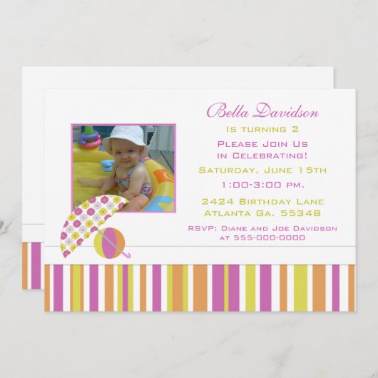 夏の誕生日パーティーの招待 招待状 (正面/裏面)