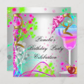 夏の誕生日パーティーカクテルカラフルカクテル 招待状 (正面/裏面)