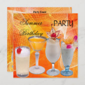 夏の誕生日パーティーカクテルトロピカル 招待状 (正面/裏面)