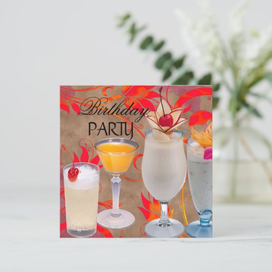 夏の誕生日パーティーカクテルトロピカル 招待状 (スタンド正面)