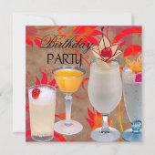 夏の誕生日パーティーカクテルトロピカル 招待状 (正面)