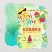 夏の誕生日パーティー招待状 - プール / トロピカル 招待状 (正面/裏面)