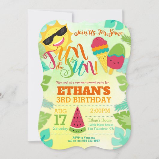 夏の誕生日パーティー招待状 - プール / トロピカル 招待状 (正面)