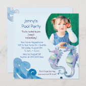 夏の誕生日プールパーティー写真 招待状 (正面/裏面)