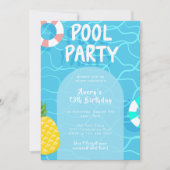夏の誕生日プールパーティー 招待状 (正面)