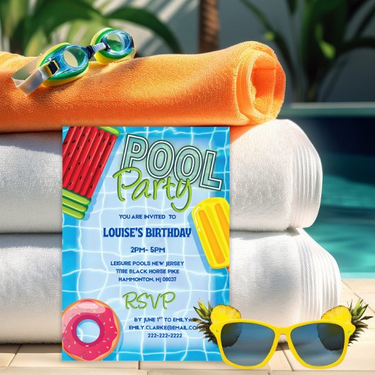 夏の誕生日プールパーティー 招待状