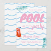 夏の誕生日プールビーチ波 招待状 (正面/裏面)