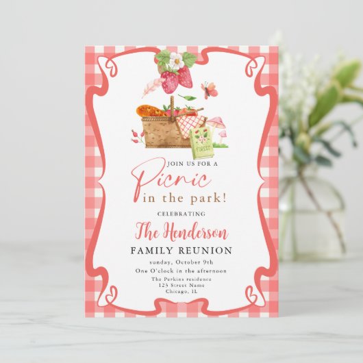 夏の赤いおもしろいピクニックでパークファミリー懇親会 招待状 (スタンド正面)