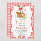 夏の赤いおもしろいピクニックでパークファミリー懇親会 招待状 (正面/裏面)