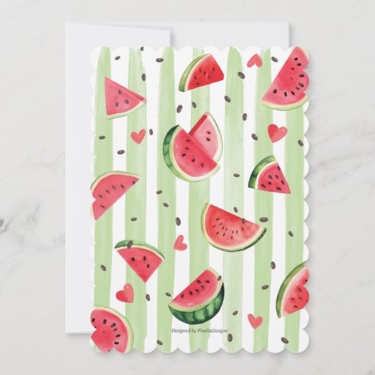 夏の赤いスイカ、1つのメロンの最初の誕生日 招待状 (裏面)