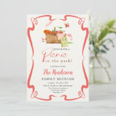 夏の赤い楽しい公園でのピクニック家族の集まり 招待状 (スタンド正面)