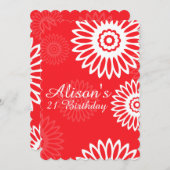夏の赤い花の誕生日パーティーの招待 招待状 (正面/裏面)