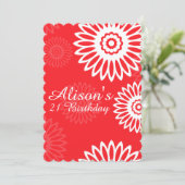 夏の赤い花の誕生日パーティーの招待 招待状 (スタンド正面)
