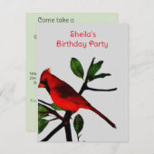 夏の赤い鳥 – 誕生日パーティー 招待状 (正面/裏面)