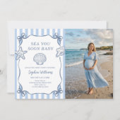 夏の赤ちゃんをお迎えするパーティーの招待状 Sea You Soon Baby 招待状 (正面)