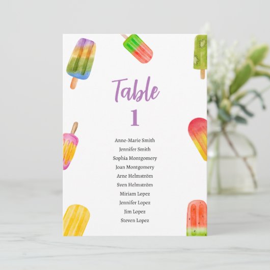 夏の赤ちゃんシャワーのテーブル番号とゲスト名 シーズンカード (スタンド正面)