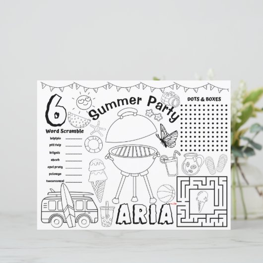 夏の赤ちゃんシャワーランチョンマット、夏のアクティビティシート (スタンド正面)