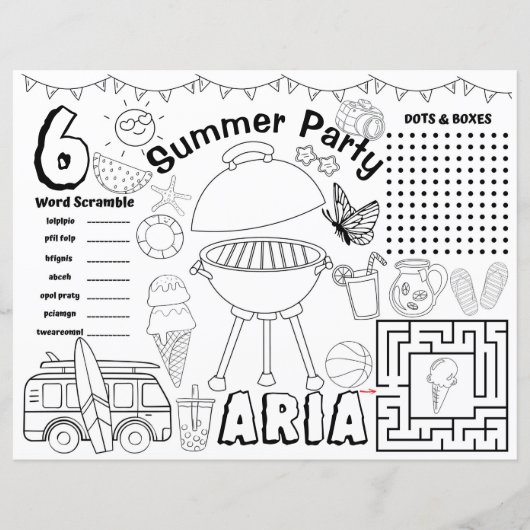 夏の赤ちゃんシャワーランチョンマット、夏のアクティビティシート (正面)