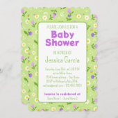 夏の赤ちゃんシャワー招待自然フローラミツバチ 招待状 (正面/裏面)