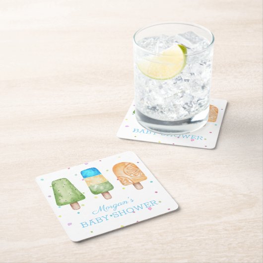 夏の赤ちゃんポップ・アートののシャワー準備ができた男の子 スクエアペーパーコースター (インサイチュ)