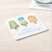 夏の赤ちゃんポップ・アートののシャワー準備ができた男の子 スクエアペーパーコースター (アングル)