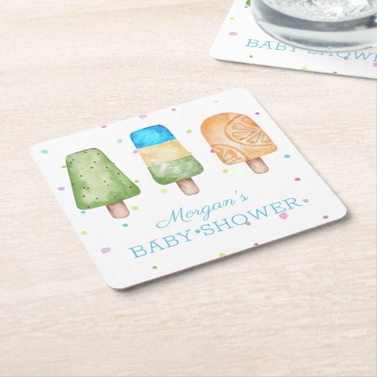 夏の赤ちゃんポップ・アートののシャワー準備ができた男の子 スクエアペーパーコースター (アングル)