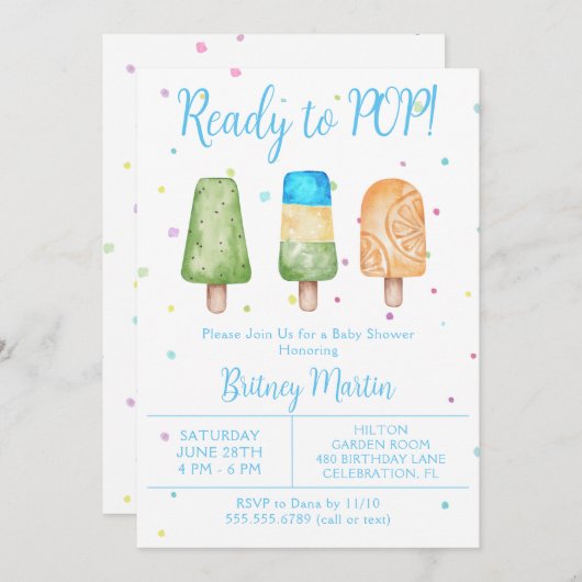 夏の赤ちゃんポップ・アートののシャワー準備ができた男の子 招待状 (正面/裏面)