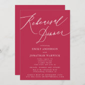 夏の赤紫の書道の結婚リハーサル 招待状 (正面/裏面)