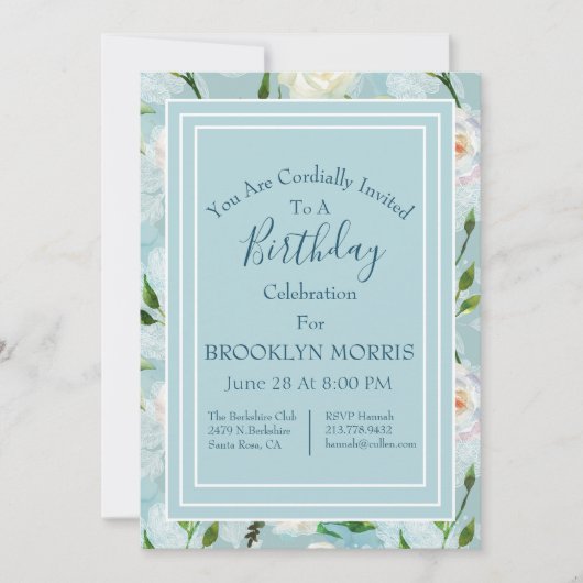 夏の赤面フローラ開花誕生日 招待状 (正面)
