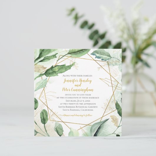 夏の赤面離れと金ゴールドジオメトリック結婚ス 招待状 (スタンド正面)