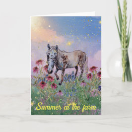 夏の農場で白い馬の花の太陽 招待状