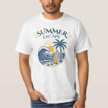 夏の逃避行ビーチTシャツ | サーフィンとバケーションのデザイン