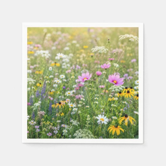 夏の野の花の草原 スタンダードカクテルナプキン (正面)