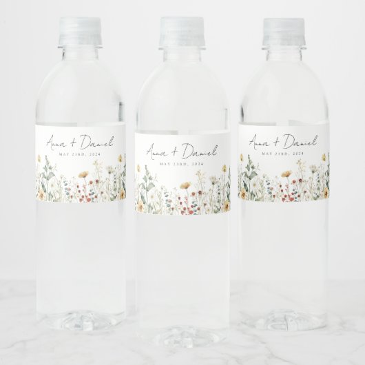 夏の野の花畑の結婚式 ペットボトルラベル (ボトル)