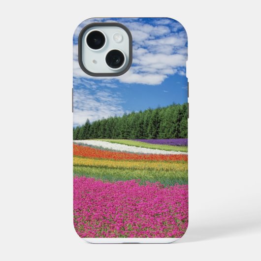 夏の野原の花の列 iPhone 15ケース (裏面)