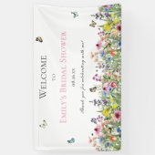 夏の野生の花と蝶のブライズシャワーパーティー 横断幕 (縦)