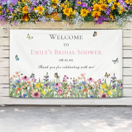 夏の野生の花と蝶のブライズシャワーパーティー 横断幕