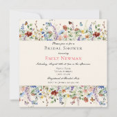 夏の野生の花と蝶のブライズシャワー 招待状 (正面)
