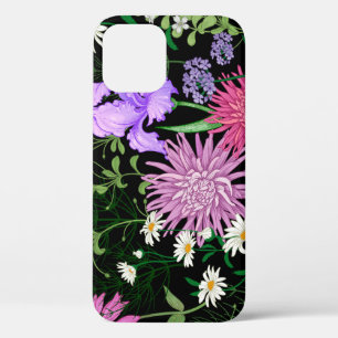 夏の野生の花のシームレスなスケッチ iPhone 12ケース