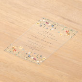 夏の野生の花の庭の結婚式 アクリル招待状 (レイダウン)