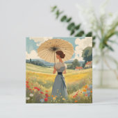 夏の野生の花の畑に立つ シーズンカード (スタンド正面)